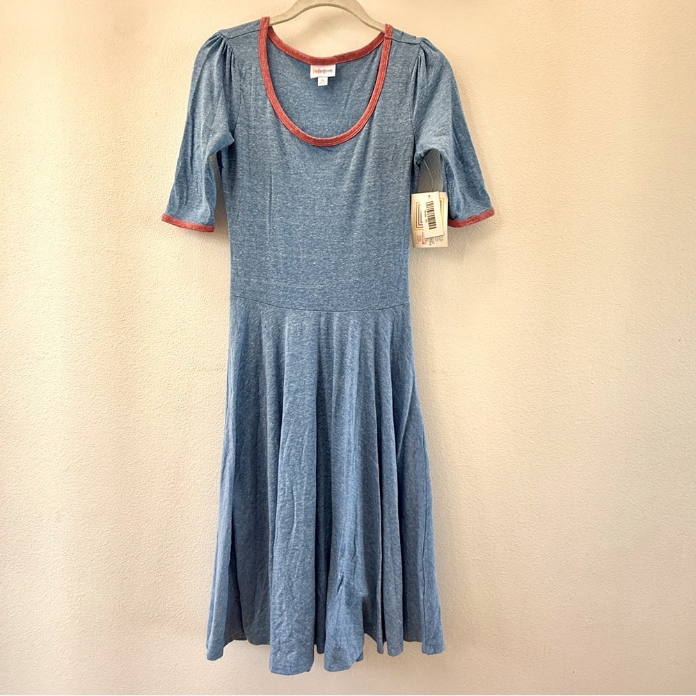 Blue Dress with Red Trim